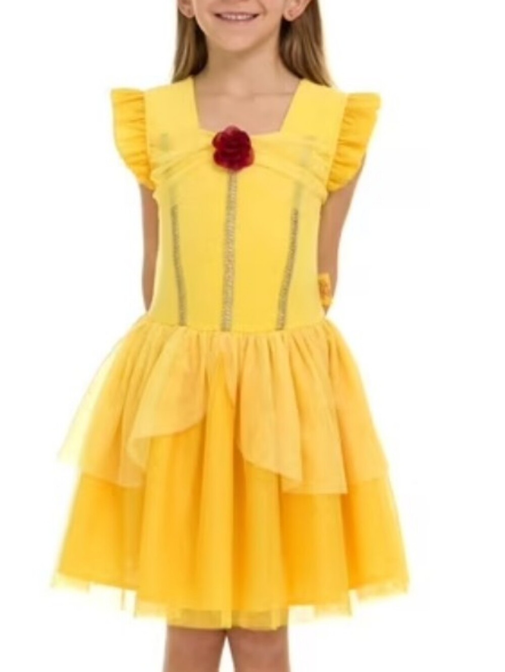 Disney Belle Beauty and the Beast Princess Tutu Dress Yellow red rose accent 4